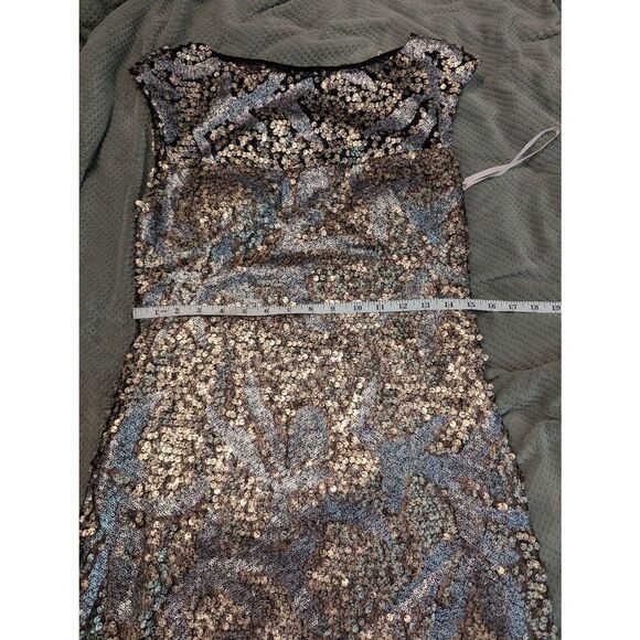 Sue Wong Nocturne Women Size 6 100% Nylon Metallic Silver Blue Sequin Dress Midi - Picture 7 of 7
